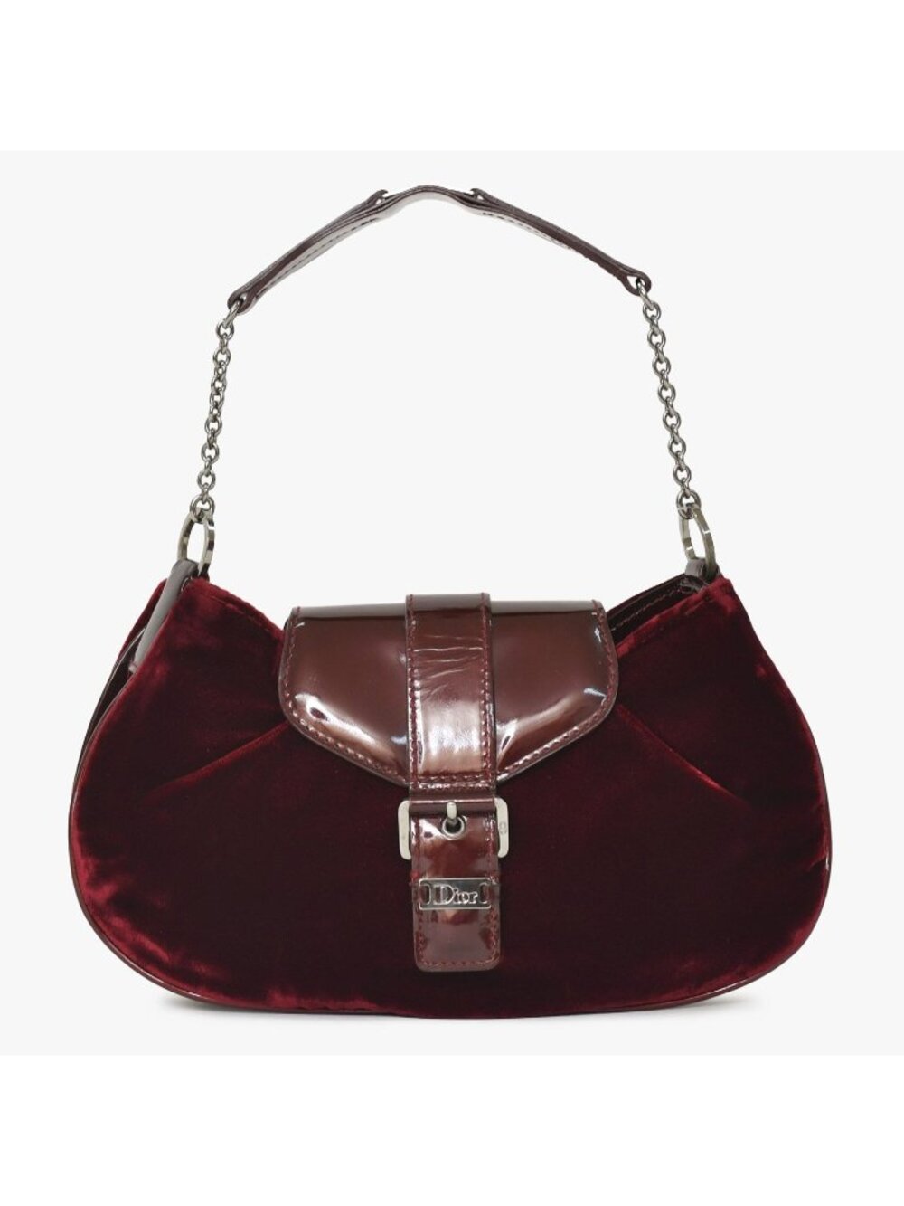 Dior Burgundy Wine Red Velour Bucket Bag Patent Leather